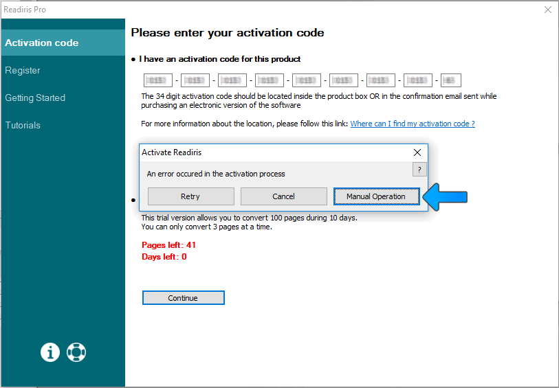 Copy/paste your activation code and the identification number of your machi...